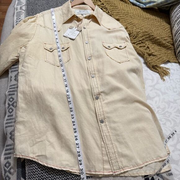 Ryan Michael Pale Yellow Silk Linen Blend Long Sleeve Western Rodeo Shirt - Picture 12 of 14
